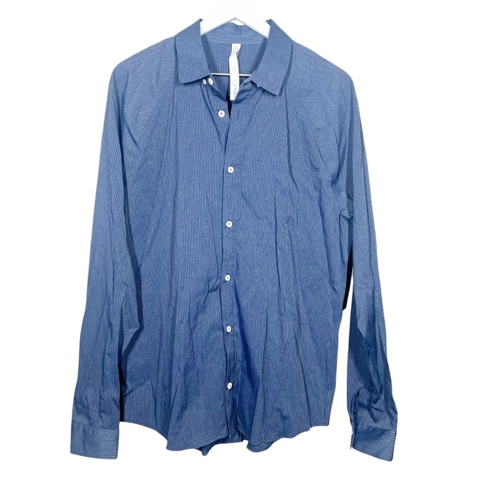 Lululemon Mens lab stripe blue button up long sleeve dress shirt size large